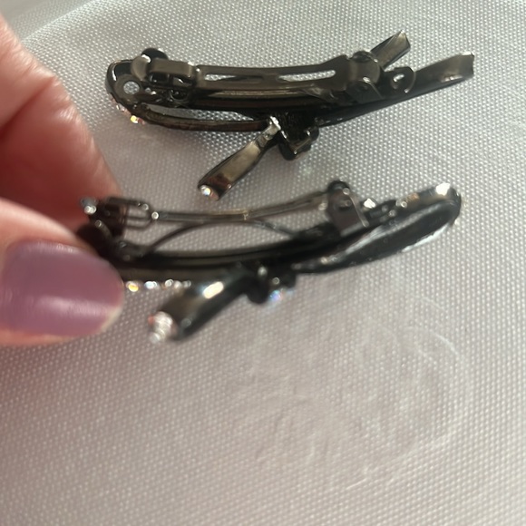 Vintage Double Bow Barretts with Borealis Aurora and Clear Crystals - Picture 9 of 11